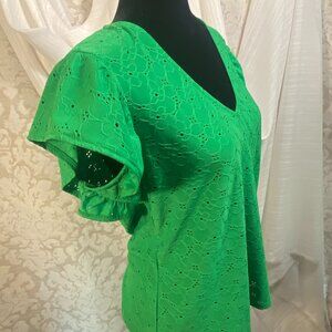 Michael Kors green embroidered blouse